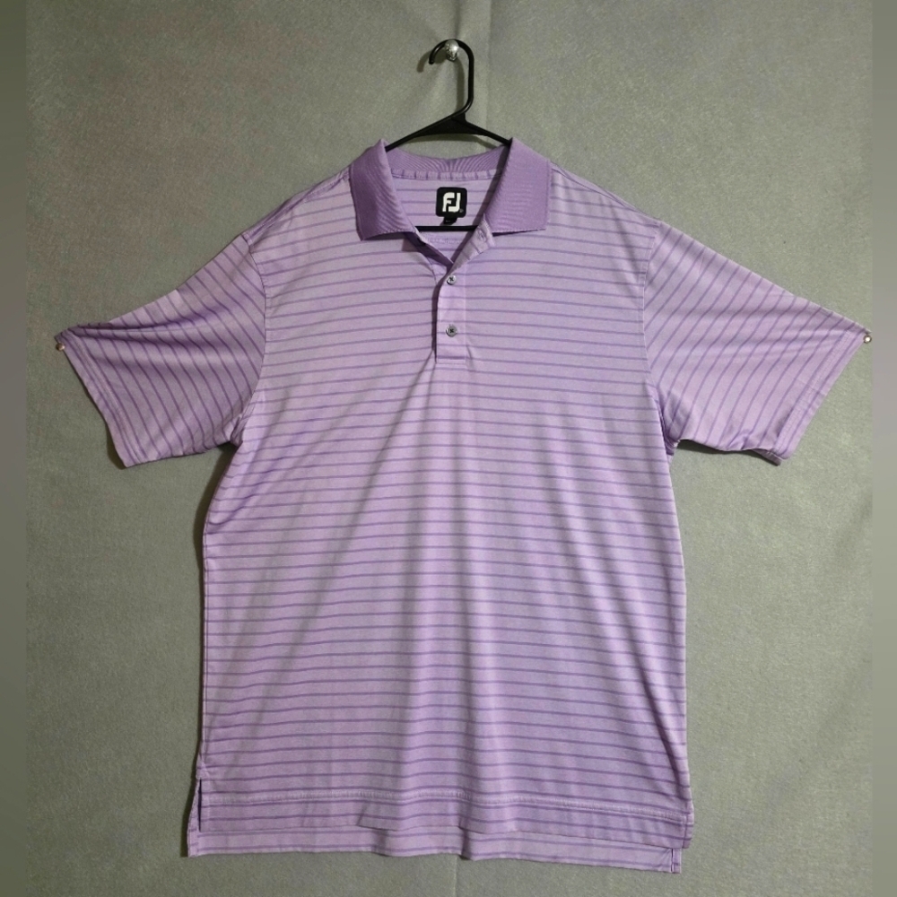 Footjoy Mens Purple Striped Performance Golf Polo Embroidered Sleeve Size Large
